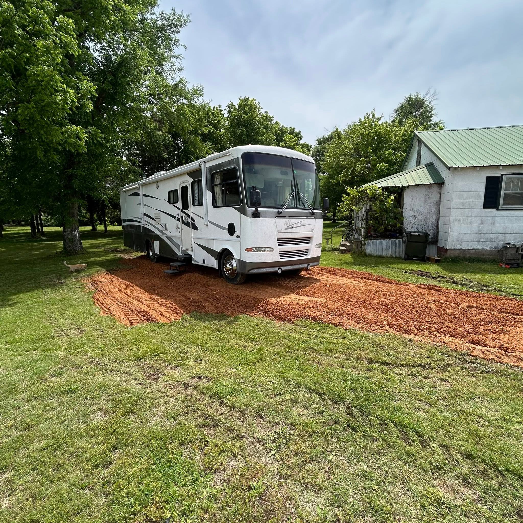 Motorhome parked on the completed gravel pad